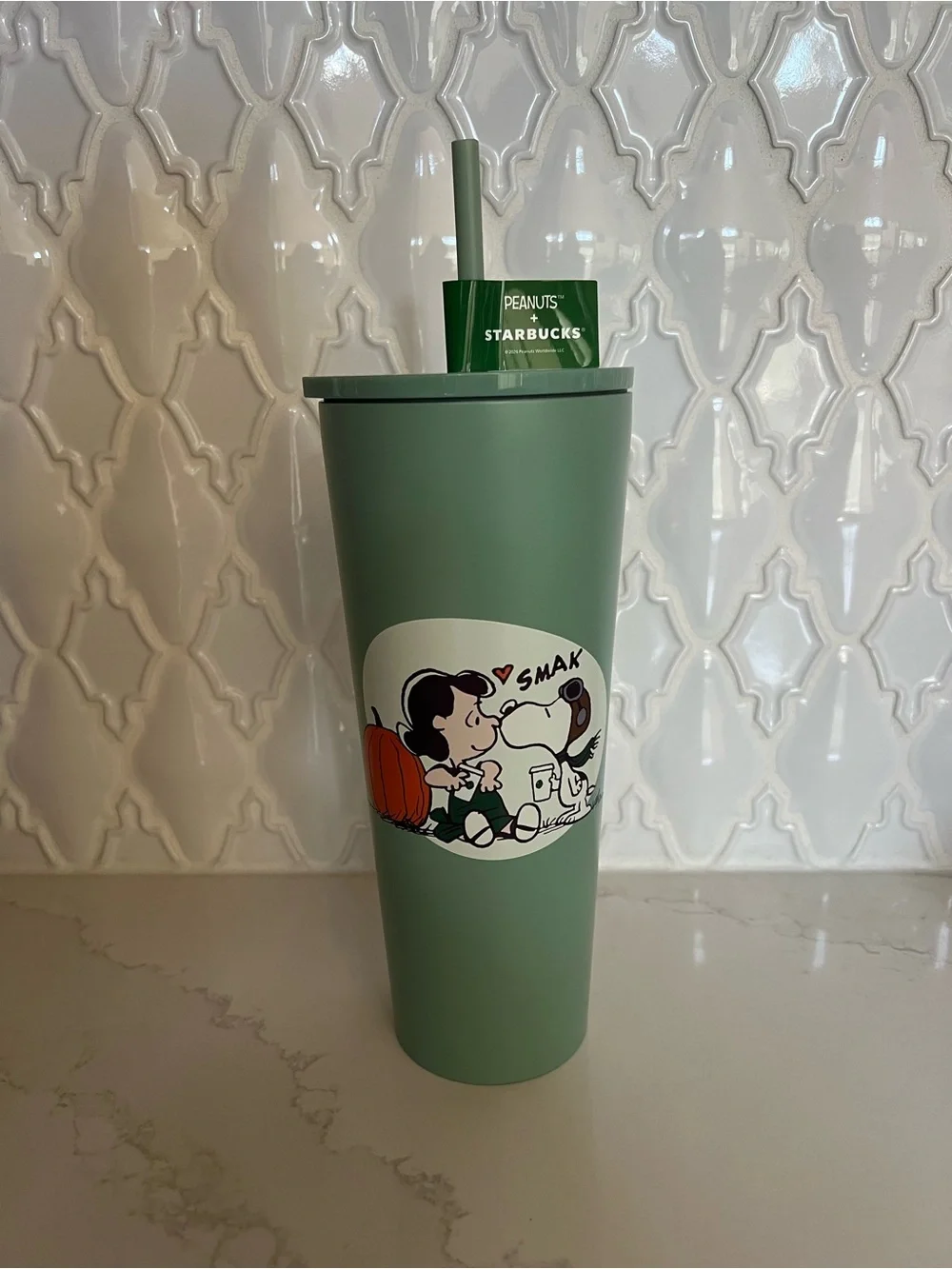 Starbucks Green Peanuts Graphic Travel Tumbler with Straw